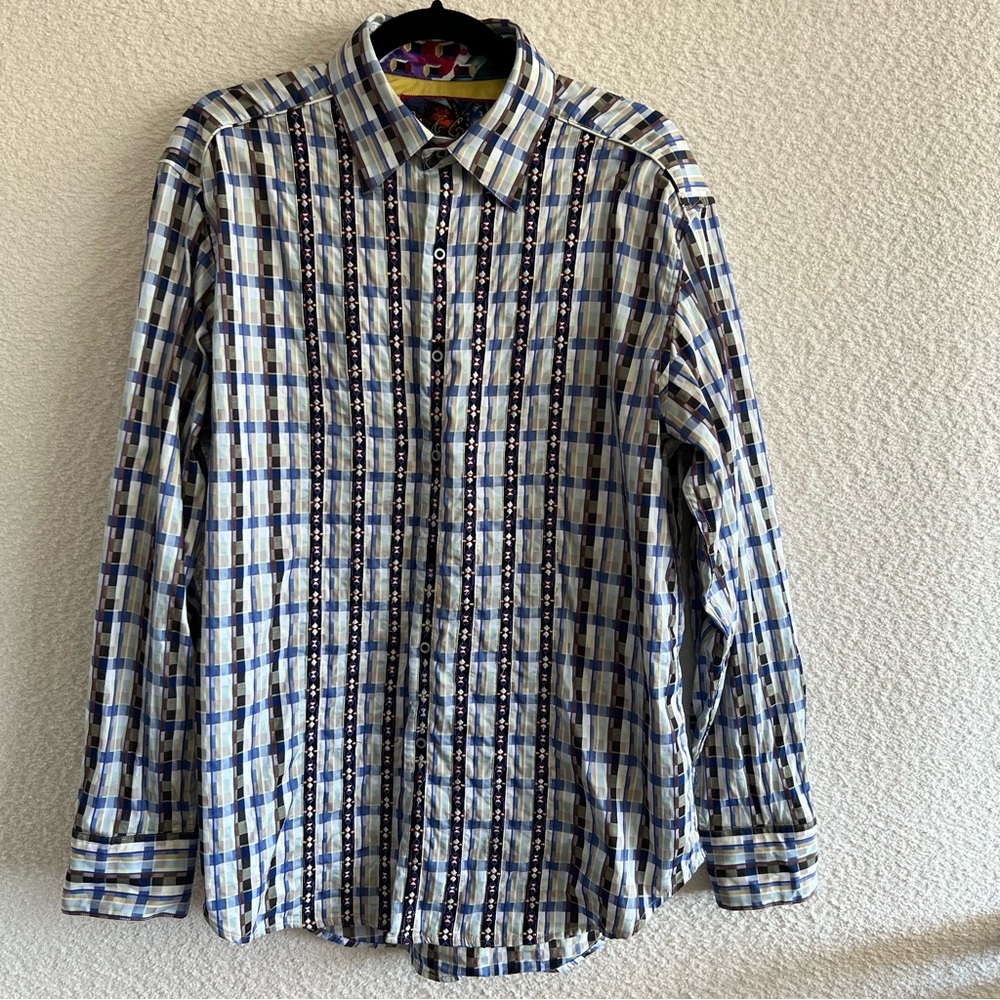 Robert Graham Men’s Embroidered Western Shirt Flip Cuffs 100%‎ Cotton Size Large